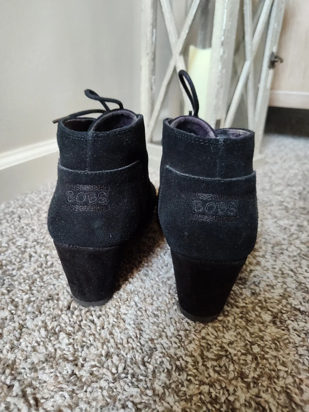 BOBS from Skechers Black Suede Wedge Ankle Boots